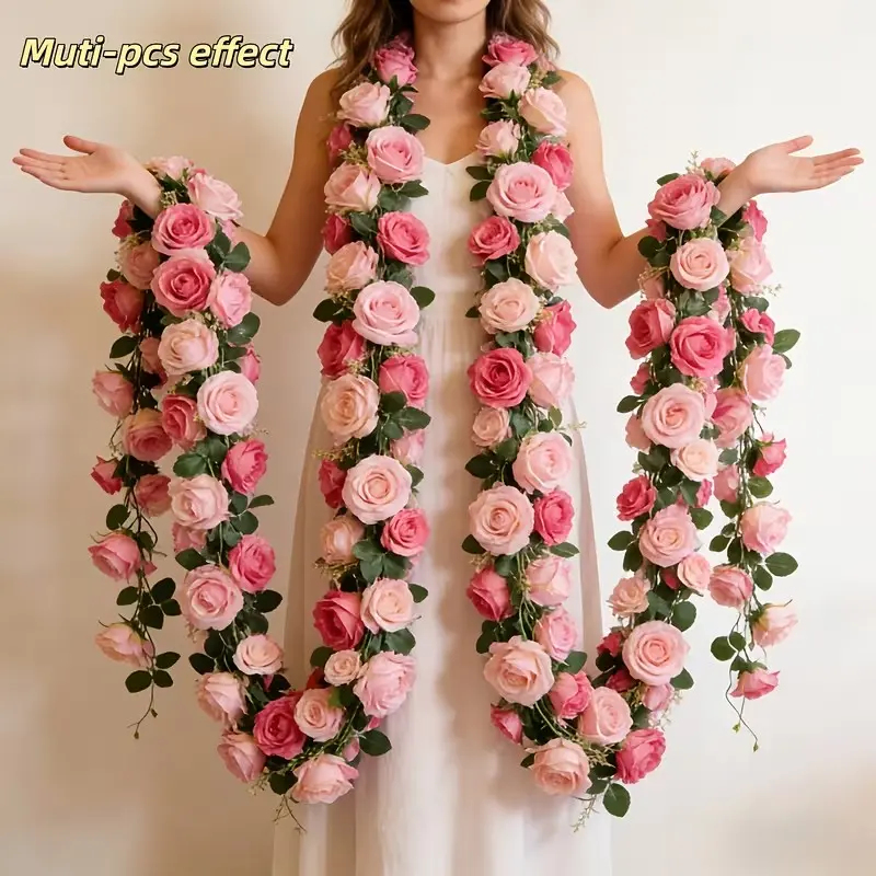 3pcs Long Synthetic Plastic Rose Vine Wreath - Artificial Flower Garlands & Swags with Spring Vibe for Valentine's Day, Wedding DIY Home Decor, Valentines Day, Flowers