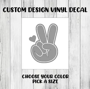 Peace Sign Heart Peace FIngers Custom Vinyl Decal Stickers Personalized Lettering Sticker Organiser, Bottles, Cups, Canister, Laptop, Luggage, Car, Truck, Window, Wall