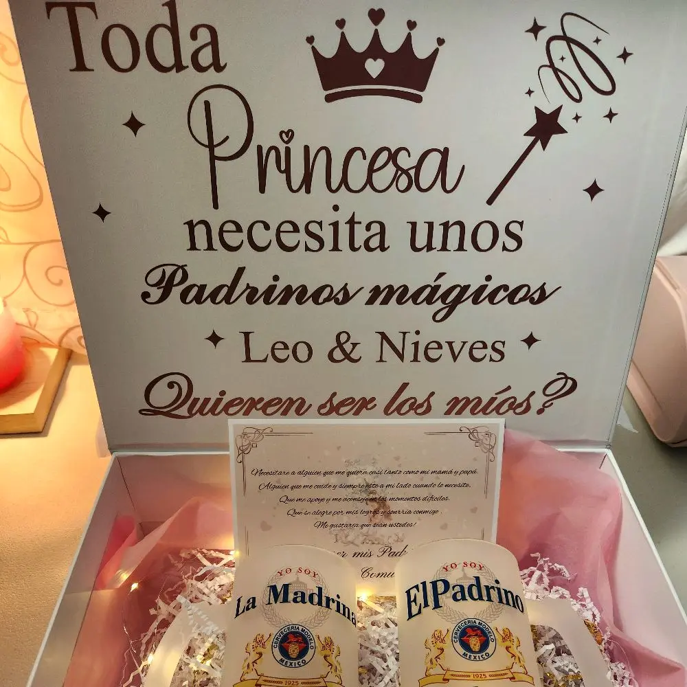 First comunion godparents proposal gift box with a set of two glasses 16oz and a Card