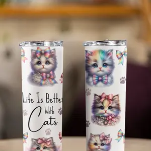 Cats 20oz Double Wall Tumbler - Ideal for Beverages - Versatile Design for Everyday Use - Bottle, Drinkware Skinny Cup Portable Washable Reusable