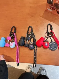 Fitness Sports-Themed Keychain, Mini Dumbbell/Boxing Glove/Barbell Plate Design, Trendy And Cool Personalized Accessory, Portable Clip For Keys/Backpacks, Fun Daily Accessory For Fitness Enthusiasts.