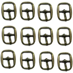 50 count Single Prong Belt Buckle Metal Rectangle Prong Pin Shoe  Center Bar Buckle for Making Doll Clothes Shoes Bags Belt (Bronze Tone)
