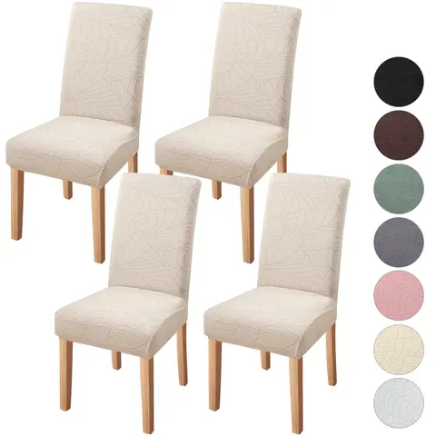 FULOON Jacquard Leaf Pattern Dining Chair Cover Set - One-Size-Only, Cost-Effective, All-Seasons Stretch Fabric, Soft Wrinkle-Resistant, Machine Wash Removable Short Protector Slipcover for Modern Home Indoor Decor