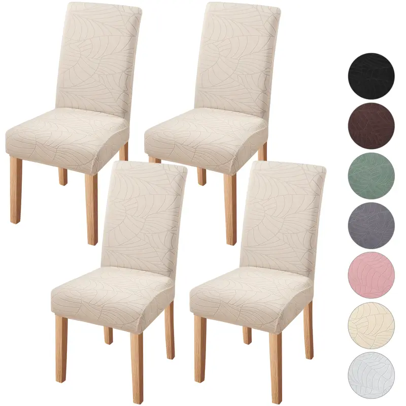 FULOON Jacquard Leaf Pattern Dining Chair Cover Set - One-Size-Only, Cost-Effective, All-Seasons Stretch Fabric, Soft Wrinkle-Resistant, Machine Wash Removable Short Protector Slipcover for Modern Home Indoor Decor