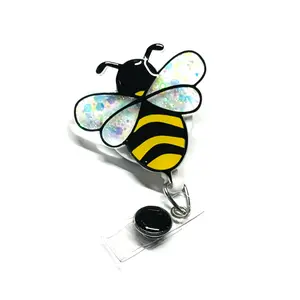 Bumblebee Badge Reel, Retractable Swivel Alligator Clip, 2”, Summer, Nurse, Teacher, Office