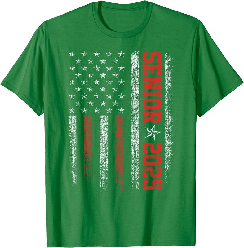 Senior Year 2025 American Flag USA Graduation Class Of 2025 Unisex T-Shirt Cotton Menswear Man Classic