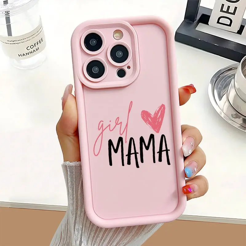 Soft Pink Phone Case, Designed for This, Featuring UV Printed 'Mama' Pattern Durable Soft iPhone Case for iPhone 17 Pro Max 16 16e 15 14 Plus 13 12 Mini 11 Air X XS Shockproof TPU Cover with Lens Protection Cute Gift Idea