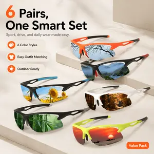 6-Pack Unisex Rectangle Sunglasses, Sportive Stylish Eyewear with UV400 Protection for Driving, Beach Vacations and Outdoor Activities, Sportive Sunglasses, Glasses