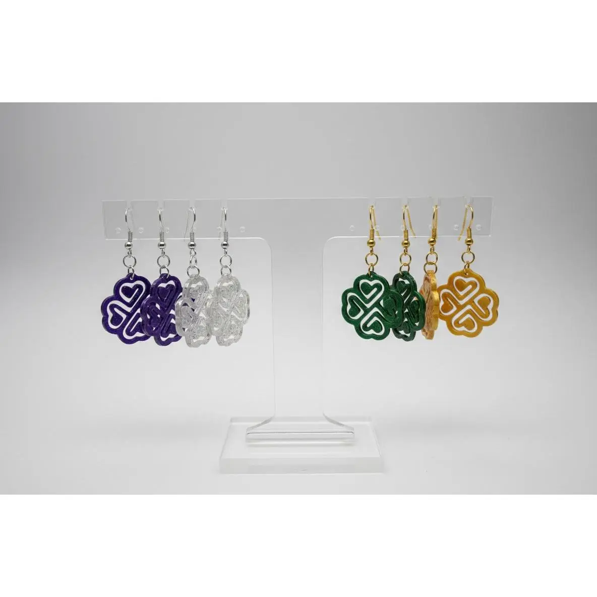 Glittering Emerald Celtic Knot Four-Leaf Clover Earrings