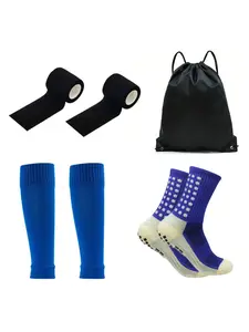 Soccer Equipment Set, 4 Counts/set Non-slip Athletic Sports Socks & Leg Socks & Bag, Sports Accessories for Running Football Fitness Tennis Rugby