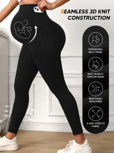 Maternity High Waist Leggings with Pockets, Soft Elastic Fabric, Perfect for Pregnancy Yoga Daily Wear, Fall Winter Casual Style Pregnancy Clothes, Prenatal Maternity Clothing