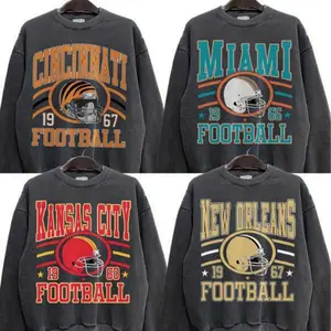 New Retro Style Varsity All Team Football Crewneck White Sweatshirt - Gildan White, Long Sleeve, Medium Clothing Length - Menswear, Graphic, Sport Fan