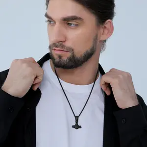 FaithHeart Viking Thor's Hammer Compass Talisman Necklace for Men, Vintage Norse Mjolnir Amulet Pendant with Sturdy Wheat Chain, Stainless Steel Jewelry (Gift Box)