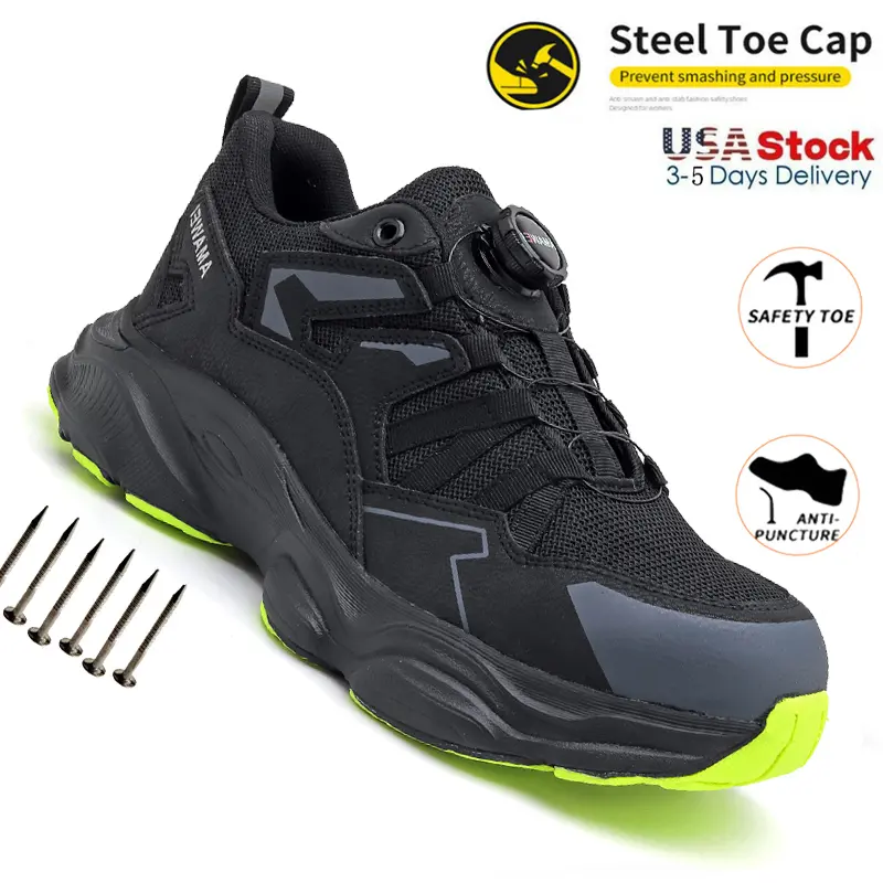Lightweight Comfortable all-day work boot Indestructible Safety Shoes Men Steel Toe Shoes Puncture Resistant Men Rotary Buckle Shoes Protective Work Shoes