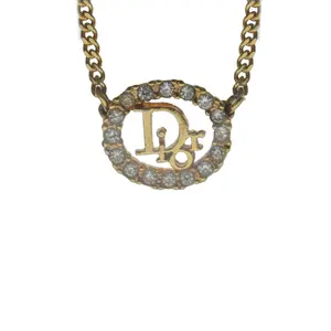 Pre-owned Christian Dior 20th Century Gold Plated Strass CD Logo Pendant Necklace CONSIGNMENT