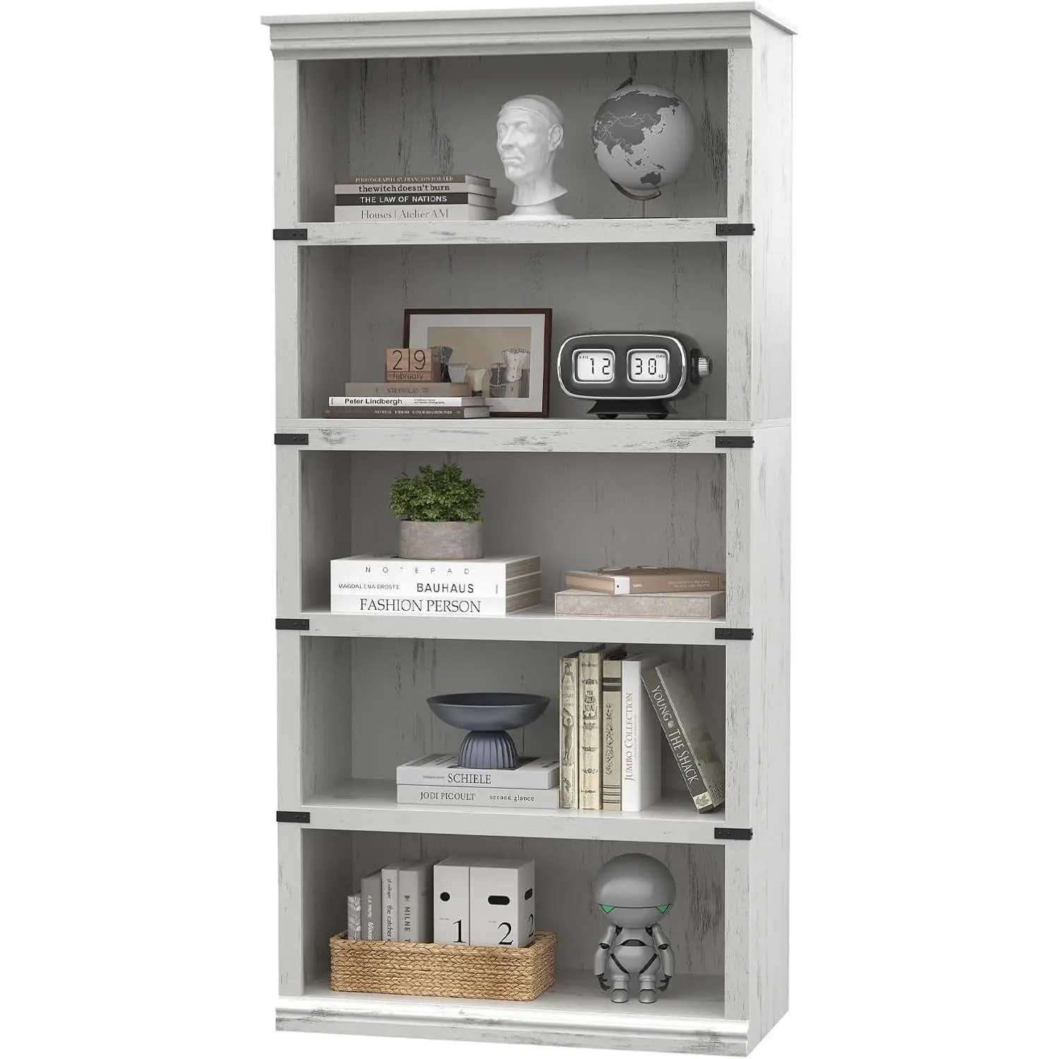 Farmhouse 5-Tier Wooden Bookshelf, 67.4" Tall Open Shelf Storage for Living Room, Office Furniture