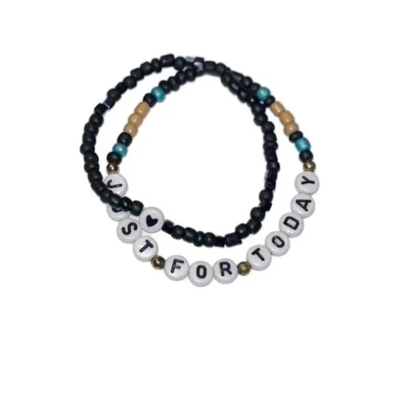 Just for Today Bracelet Set | Recovery Bracelet Stack | Heart Accent | Inspirational Jewelry | Sober Gift | AA NA Affirmation | Handmade Beaded Stack