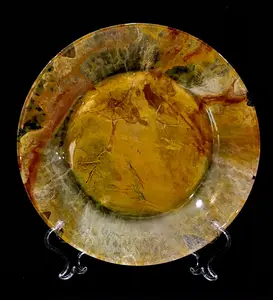 Painted Glass Plates by Irfan Murtaza / Gold/Yellow/White / 10.5" / Decorative Art Collection