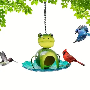 Metallic Frog Design Bird Feeder with Tray, Creative Hanging Bird Feeder, Durable Outdoor Garden Decoration Supplies, Bird Feeder House