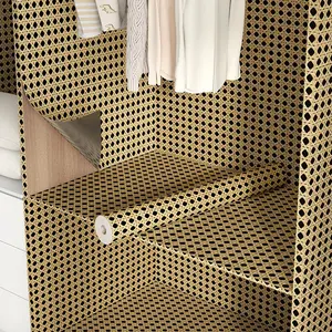 Rattan Woven Self-Adhesive Wallpaper, 2D Textured PVC, Thickened Removable Sticker, Moisture-Proof, for Bedroom, Living Room, Restaurant, Study, Tea Room