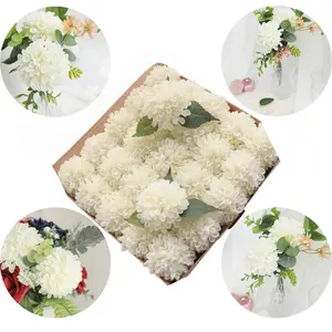 Floroom Artificial Dahlia Flowers 50pcs Real Looking Ivory Foam Fake Roses with Stems for DIY Wedding Bouquets White Bridal Shower Centerpieces Floral Arrangements Party Tables Home Decoration