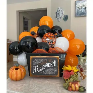 100pcs 12inch Halloween Balloons Black Orange Balloons Set, Black White Orange Confetti Latex Balloon Halloween Balloon for Celebration Party Bar Anniversary Graduation Decoration