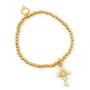 4mm Water Resistant Gold Hematite with Petite Pearl Cross