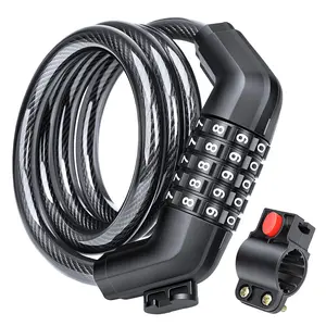 3.5 Feet Bicycle Lock, 5-Digit Resettable Combination Cable Lock, with Mounting Bracket, Security Lock for Bikes, Scooters, E-Bikes, Motorcycles, Fences, Gates