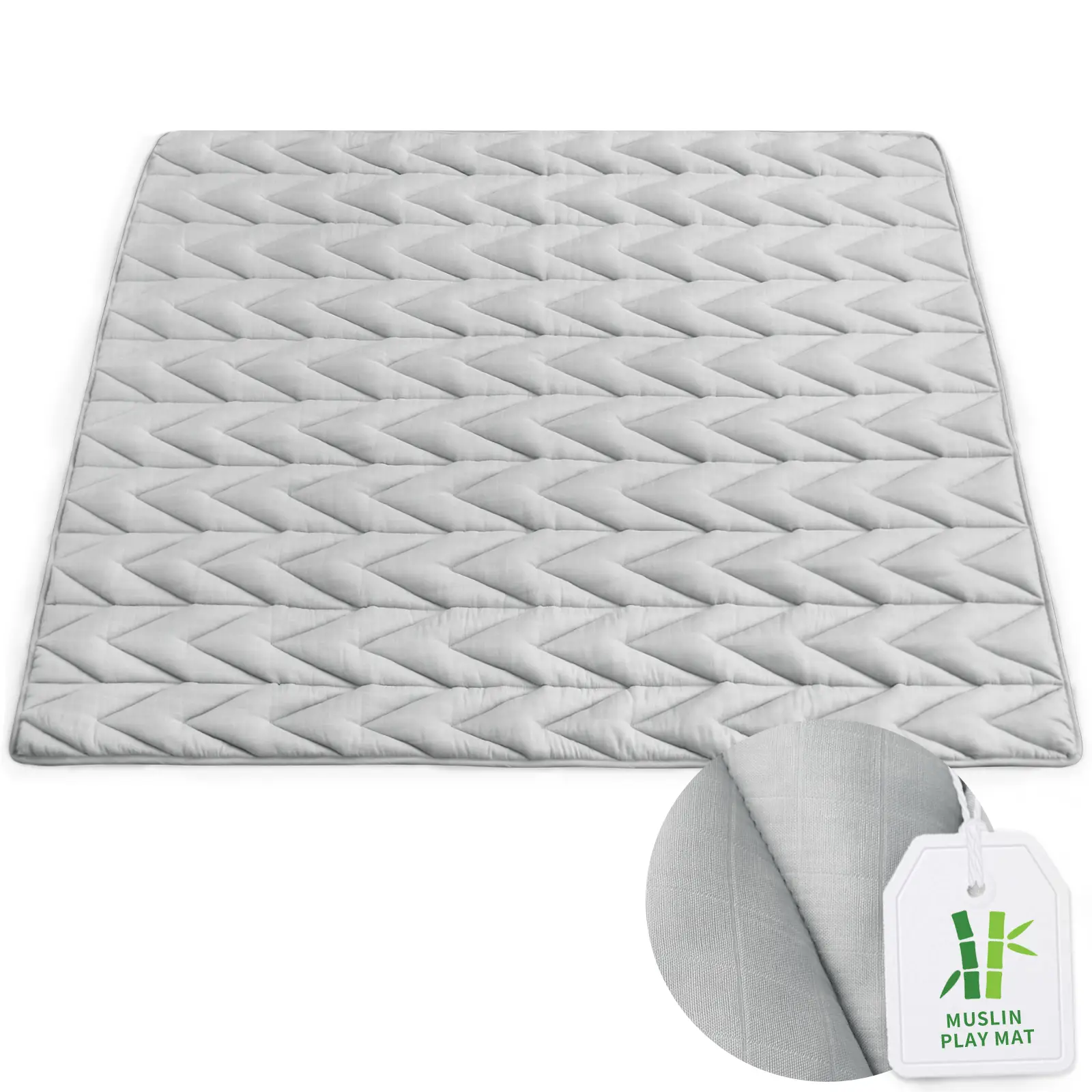 Muslin Solid Grey Play Mat Playpen Mat - Breathable Large Padded Foam Soft Non-slip Summer Floor Mat Indoor Outdoor Activity Kids Crawling Tummy Time