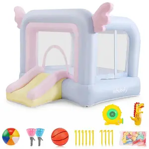 AKEYDIY Bounce House Light blue,Indoor or Outdoor Playhouse Castle Theme Bouncer with Blower, Durable and Easy to Set Up, Safe and Fun for Kids Birthday Party,Christmas Gift