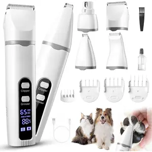 Dog Clippers for Grooming, 4 in 1 Dog Grooming Kit Hair Clipper with LCD Display, Dog Trimmer for Grooming, Dog Hair Trimmer for Paw Nail Grinder,Shaver Grooming Supplies for Pet Cats Dogs