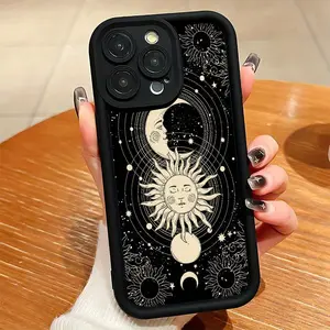 Sun and Moon Pattern Phone Case for iPhone 16, 15, 14, 13, 12, 11, Plus, Pro, Max,Xsmax. Perfect Birthday Gift for Fri, Soft TPU Material, Shockproof and Anti-Slip Protection