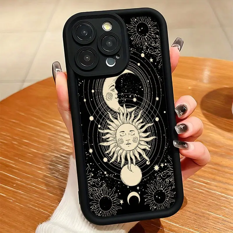 Sun and Moon Celestial Pattern Soft TPU Phone Case, Shockproof Anti‑Slip Protective Cover for iPhone 11 12 13 14 15 16 17 Pro Max XS Max, Ideal Birthday Gift for Everyday Use