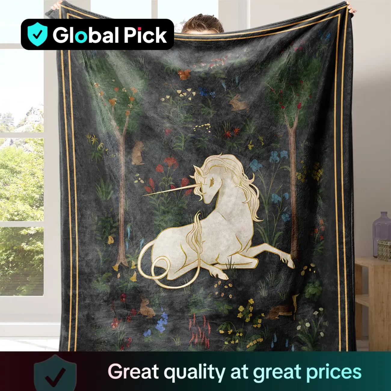 Unicorn Pattern Flannel Blanket, 1 Count Soft Warm Throw Blanket with Storage Bag, Air-conditioned Room Accessories Blanket, Warm Nap Blanket for Home