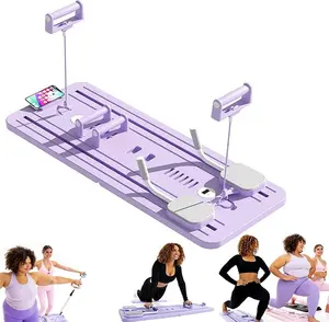 Pilates Board, Pilates Reformer Set, Multi-Purpose Foldable Pilates Reformer Board for Home, 5 in1 Pilates Sliding Board, Pilates Equipment with Timer (Purple)