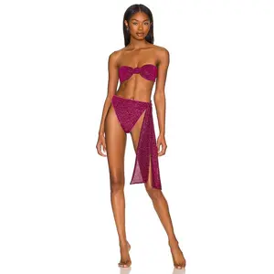 Oseree Lumiere Knotted Bikini Set in Dark Fuchsia
