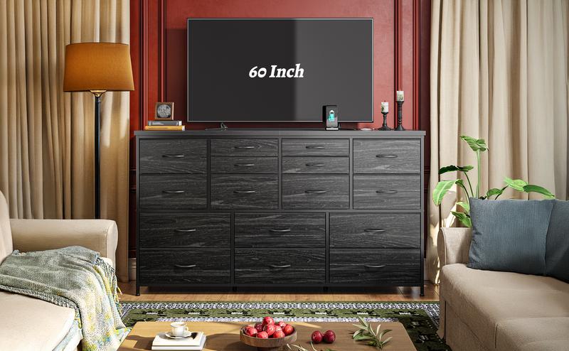 Raybee Furniture Dresser with 16 Drawers, Multifunctional TV Stand & Charging Station, 51.1" Long, 34.8" Height, 3 Power Outlet & 2 USB Ports Raybee Furniture Dresser with 16 Drawers, Multifunctional TV Stand & Charging Station, 51.1" Long, 34.8" Height, 3 Power Outlet & 2 USB Ports