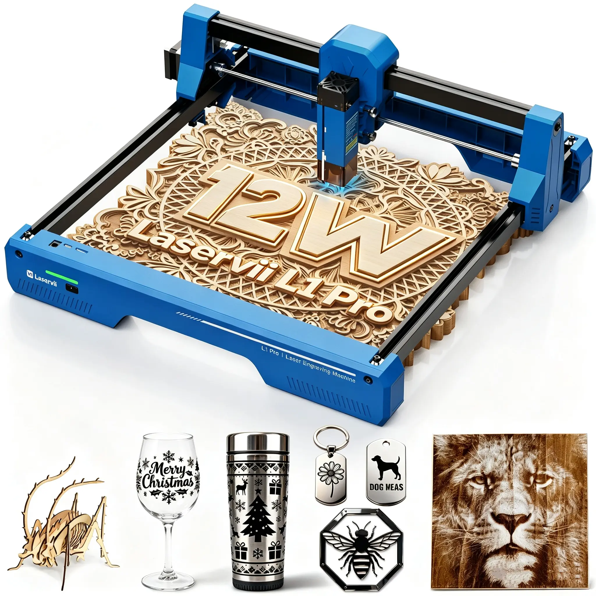 Laservii L1 Pro 12W Laser Engraver Hardware Machine - 300x300mm Area, Plastic Frame, High Precision, Wireless BT Control, Quick Install, Multi-System Compatibility, Wood & Acrylic Engraving Tool for DIY Users