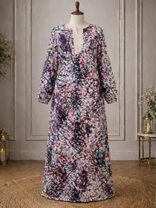 Women's Elegant Modest Floral Long Sleeve Maxi Dress - Loose Fit, Pull-On Style, Comfortable Breathable Fabric, Casual Wear