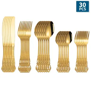 Stainless Steel Cutlery Set (30pcs), Vintage Hollow Out Steak Tableware Set, Cutlery Set for Home Kitchen Dining Room, Dinnerware Service Set