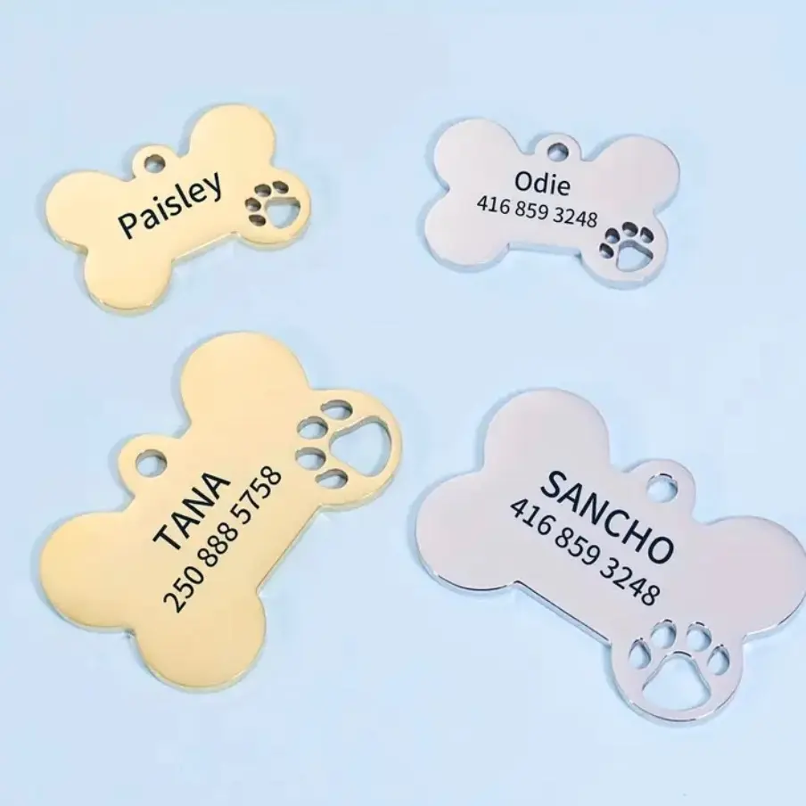 Personalized Engraved Dog ID Tags, Custom Engraved Dog Bone Shape Name Tags For Puppy Small Medium Dog With Phone Number