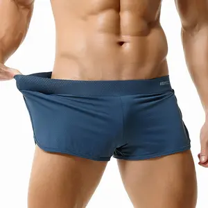 Men Low Waist Sexy Drawstring Brief Swim Trunks, Comfortable Breathable Swimwear For Hot Spring