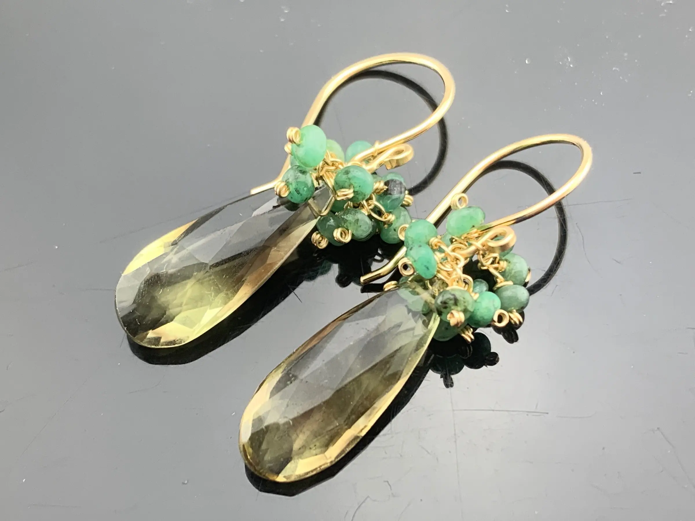 Bi-Color Lemon Quartz & Emerald · 14K Gold Filled Cluster Earrings · Vibrant Gemstone Dangles · Handmade Gift for Her