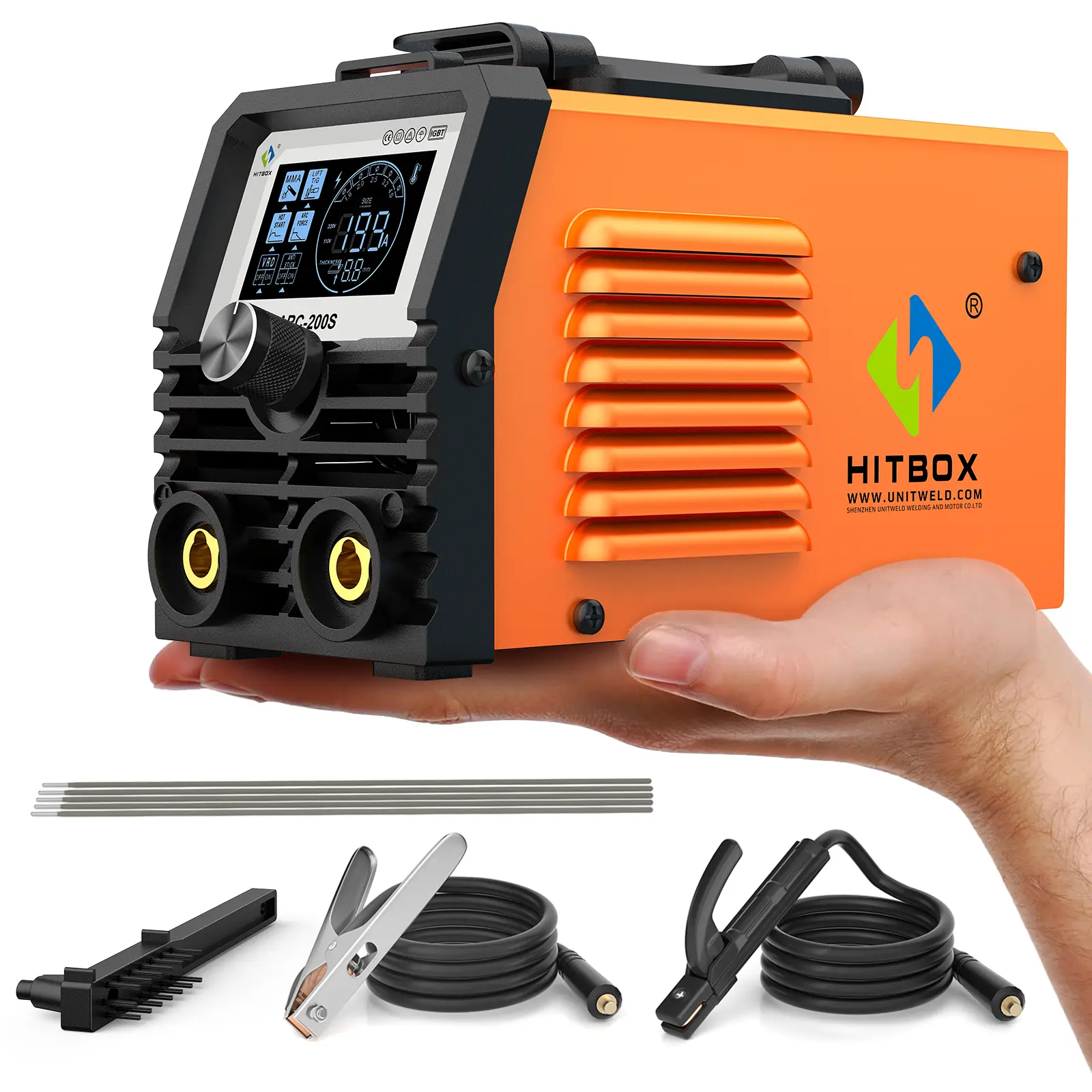 HITBOX ARC200S Portable Compact Synergy Stick Welder - 110V DC Inverter MMA/LIFT TIG Welder, 2.7kg Mini Handheld, 205*150*105mm, Digital Display, Home/Workshop Metal Use, DIY Enthusiasts, 2-Year Warranty, 100% Money Back Guarantee