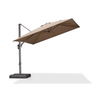 PURPLE LEAF 9x9 ft Bronze Color Pole Outdoor Patio Cantilever Umbrella with Base