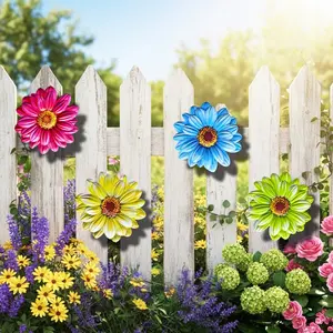 4pcs Colorful Iron Flower Outdoor Decorative Hangs, Waterproof Rust-Resistant Fence Wall Mount, Garden Villa Fence Flower Ornament, Mother's Day Gift