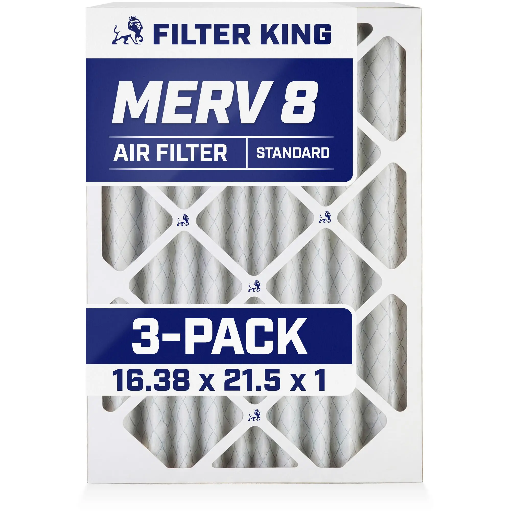 Filter King 16.38x21.5x1 Air Filter | 3-PACK | MERV 8 HVAC Pleated A/C Furnace Filters | MADE IN USA | Actual Size: 16.38 x 21.5 x .75"