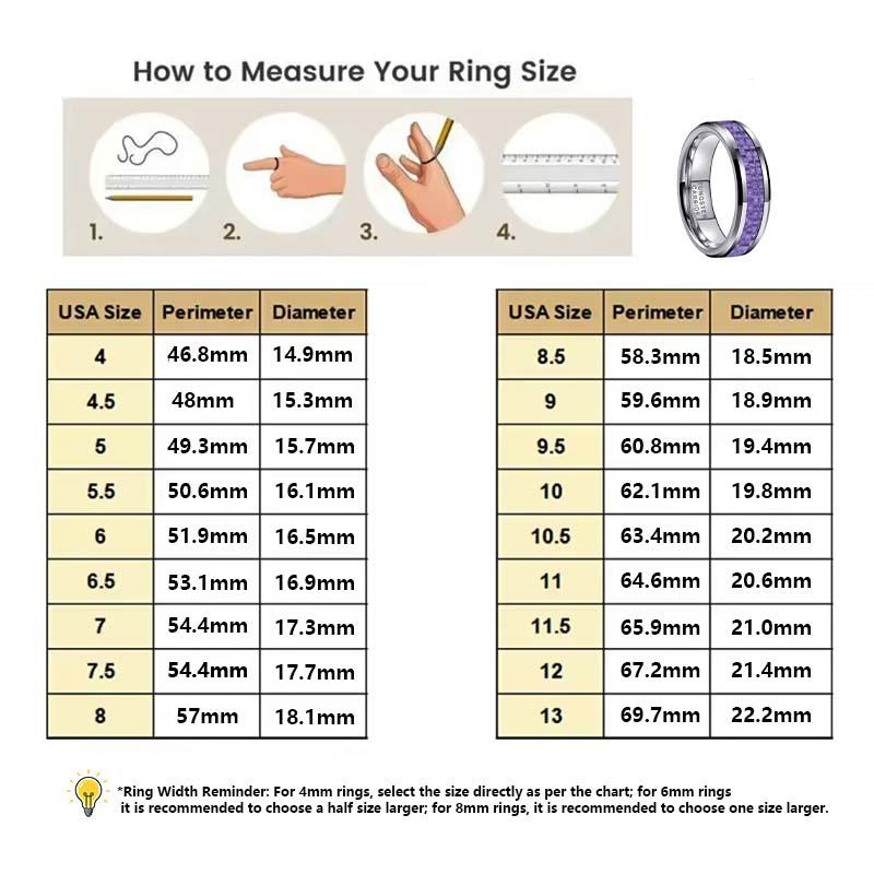 Men's Purple Carbon Fiber Inlay Tungsten Carbide Ring 8mm - Yonifu Scratch Proof Comfort Fit Durable Black Wedding Band Gift for Him