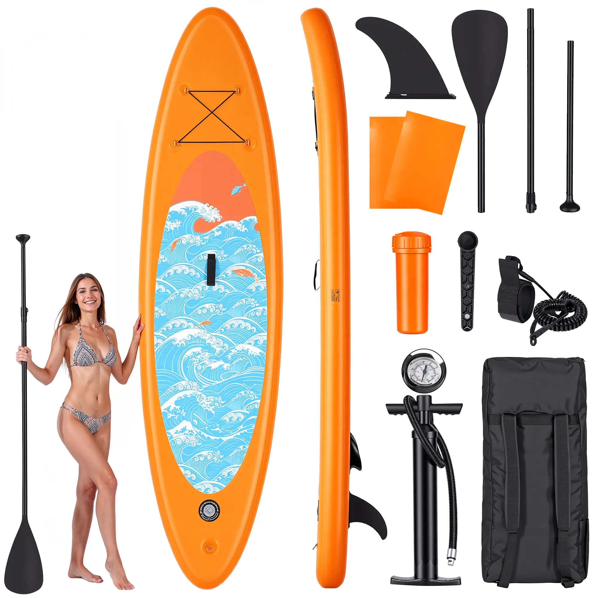 Inflatable Paddle Board 10ft Surf Orange Stand Up Paddle Board Full SUP Accessories 6in Thick 330 lbs Capacity for All Skill Levels