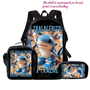 Set of 3 Brainrot Print Backpacks - Lightweight Travel Bag, Multifunctional Storage Pouch, And Organizer| Adjustable Straps, Stylish Design, Suitable for Teenagers